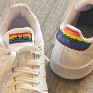 White ADIDAS 7.5 Rainbow Pride Shell Toe Size
